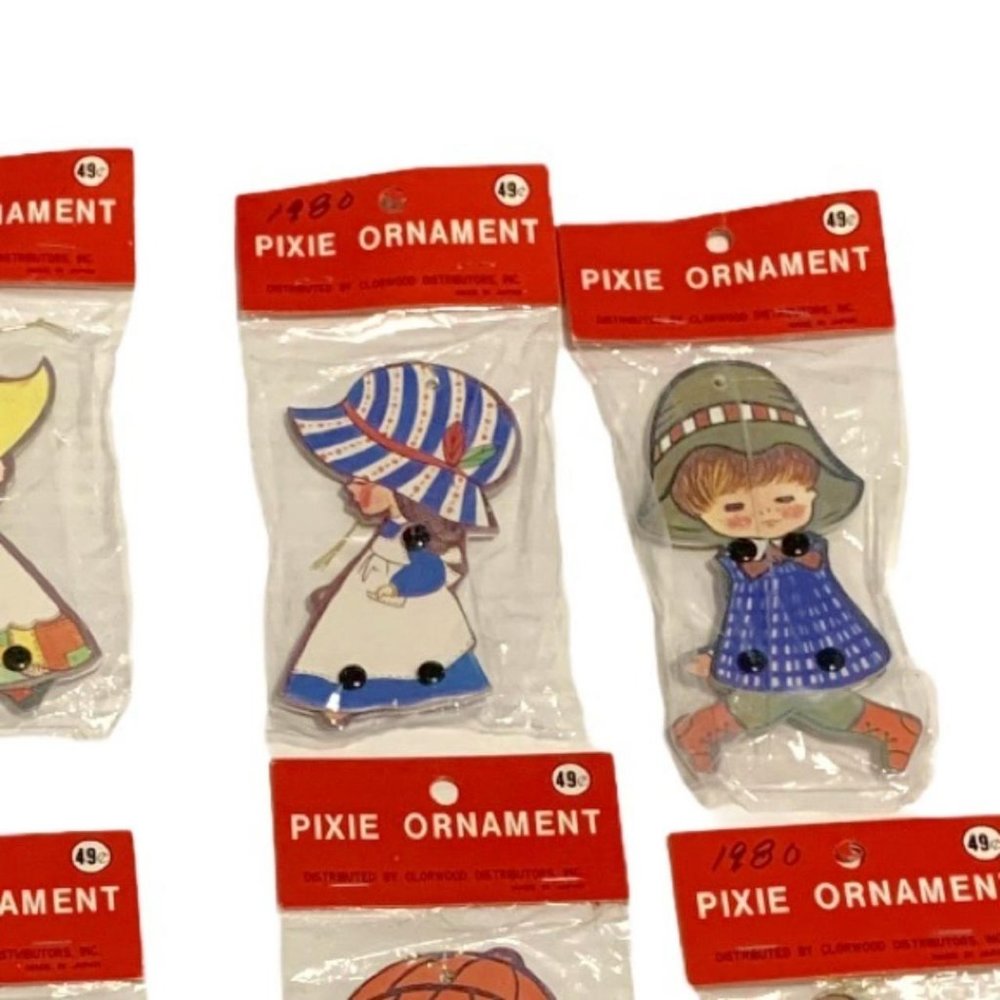 Vintage 1980’s Holly Hobbie Pixie Christmas Ornaments set of 6 - Picture 3 of 4
